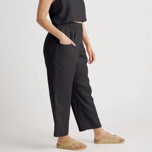 Quince European Linen Tapered Ankle Pants Black